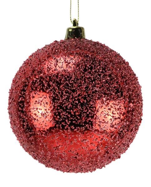 150mm Iced Ball Ornament: Red - XY882224 - White Bayou Wreaths & Supply