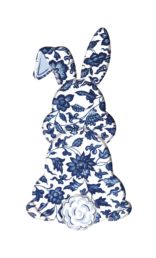 15"H Chinoiserie Bunny Bottom: Blue, White - 15"H x 7.9"L MD1543E3 - White Bayou Wreaths & Supply