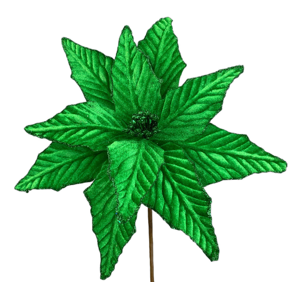 15"H x 12" Dia Velvet Poinsettia Pick: Green - 85730GN - White Bayou Wreaths & Supply