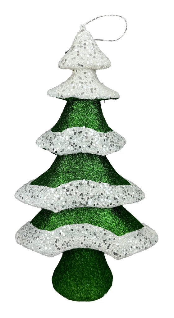 15"H x 9"W x 3" Dia Glitter Christmas Tree Ornament - 85947GN - White Bayou Wreaths & Supply