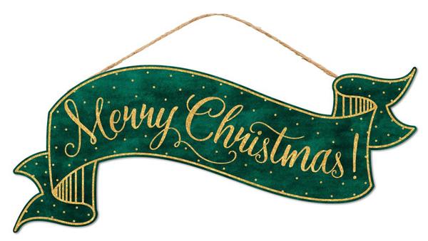 15"L x 6.25"H Merry Christmas Banner Sign - AP7860 - White Bayou Wreaths & Supply