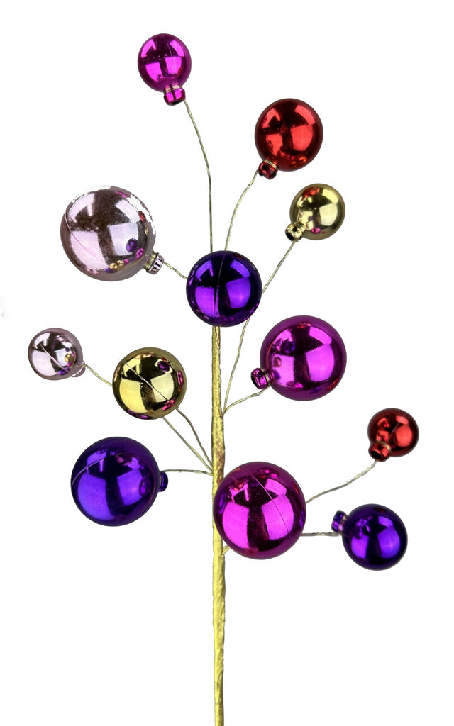 16" Ball Ornament Pick: Purple, Hot PInk - 85691BTPU - White Bayou Wreaths & Supply