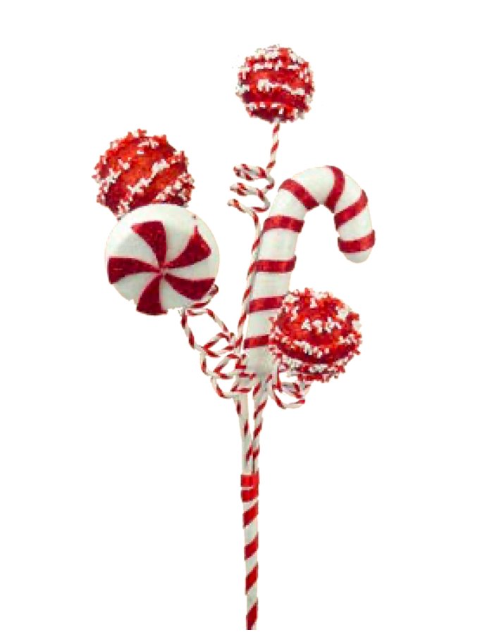 16" Glitter Mix Peppermint Cake Pop Pick x 5: Red, White - 84816SP16 - White Bayou Wreaths & Supply