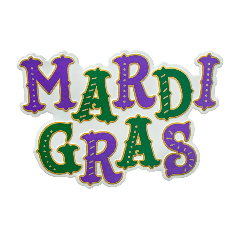 16" Metal Glitter Embossed Mardi Gras Sign - MD105227 - White Bayou Wreaths & Supply