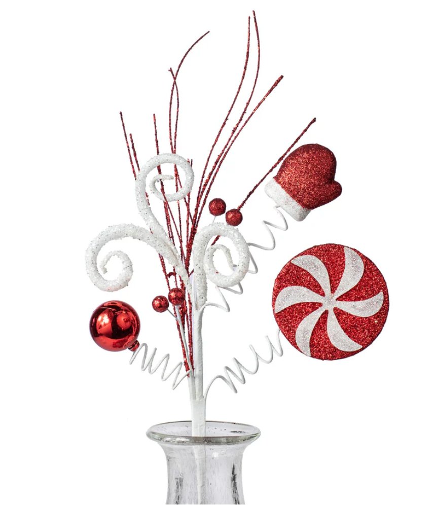 16" Peppermint Spiral Pick: Red, White - 81881RDWT - White Bayou Wreaths & Supply