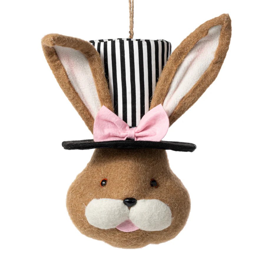 16" Top Hat Bunny Head Decor: Black & White w/ Pink Bow: 63809PK - White Bayou Wreaths & Supply