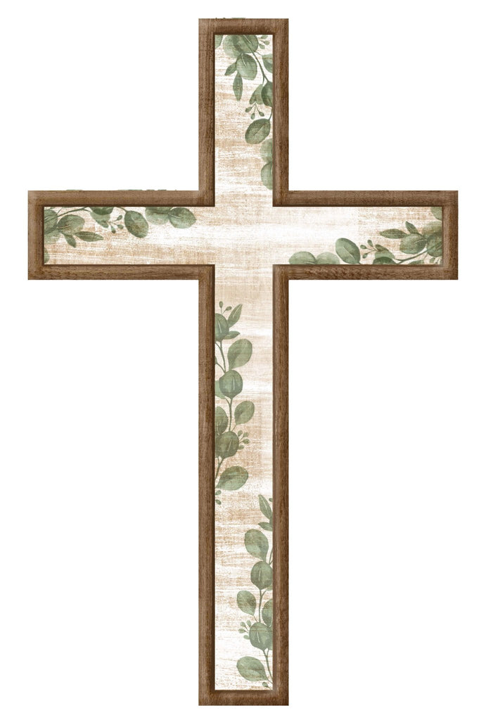 16"H Metal Embossed Eucalyptus Cross Sign - MD151604 - White Bayou Wreaths & Supply