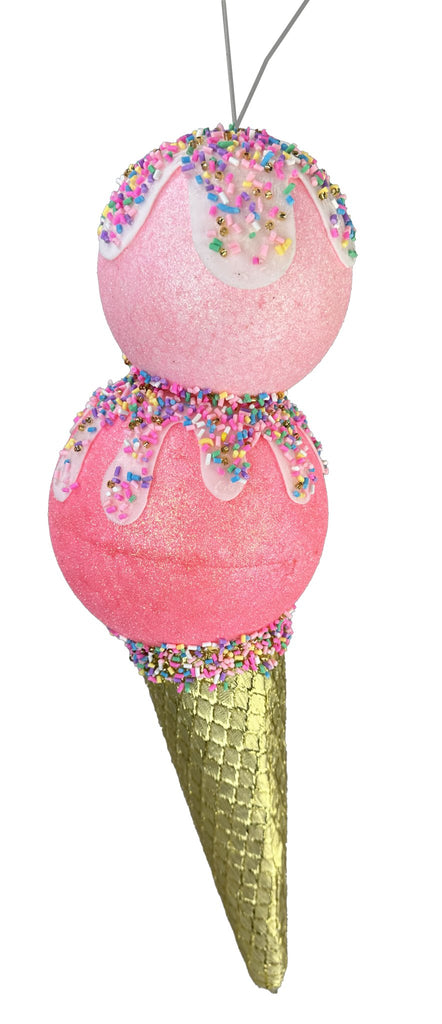 16"H x 5"Dia Ice Cream Ornament: Pink, Gold - 86109PK - White Bayou Wreaths & Supply