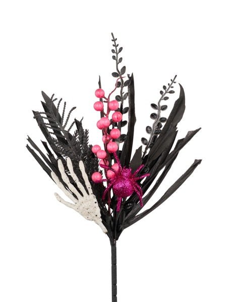 16"L Skeleton Hand/Spider/Berry/Leaf Pick: Black, Pink, Ivory - HH135322 - White Bayou Wreaths & Supply