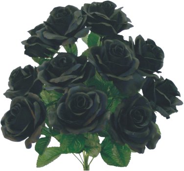 17" Color Fast Lillian Open Rose Bush x 12: Black, Green - 30388BKGN - White Bayou Wreaths & Supply