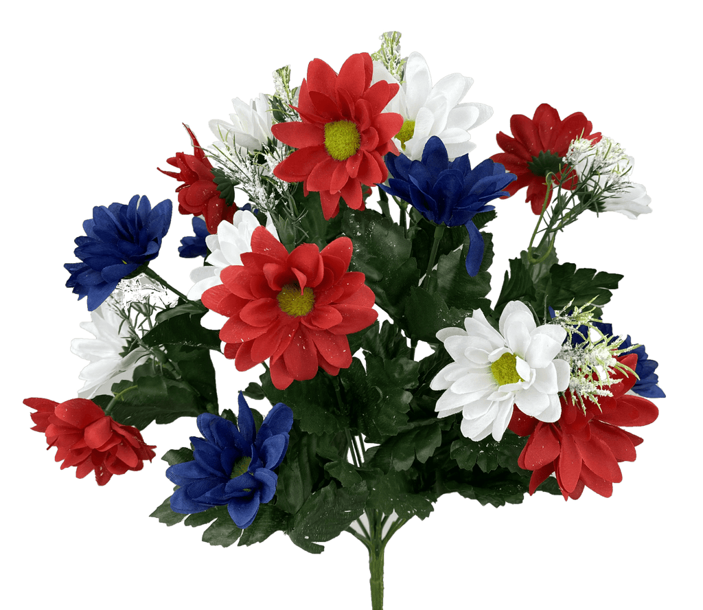 17" Colorfast Patriotic Daisy Mixed Bush: Red, White, Blue - 30160RWB - White Bayou Wreaths & Supply