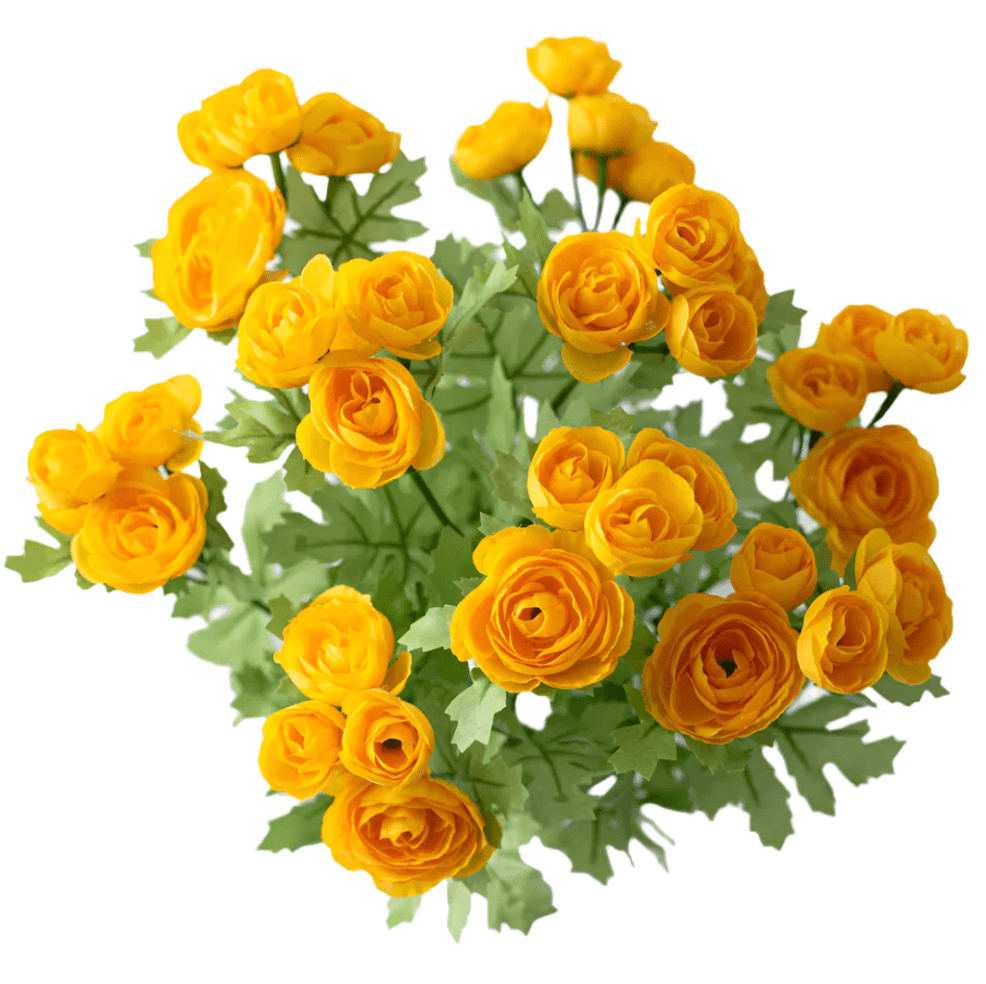 17" Mini Ranunculus Bush x 9: Yellow - 63514YW - White Bayou Wreaths & Supply