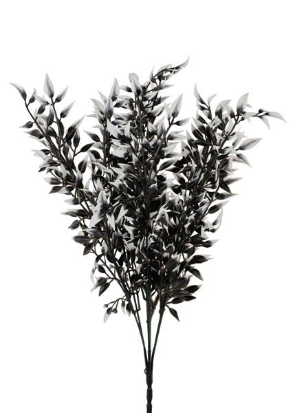 17.25"L Two - Tone Plastic Halloween Leaf Bush: Black, White - HH129850 - White Bayou Wreaths & Supply