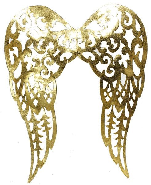 17.75"H Filigree Angel Wings: Gold w/ Gold Leaf - MM111231 - White Bayou Wreaths & Supply