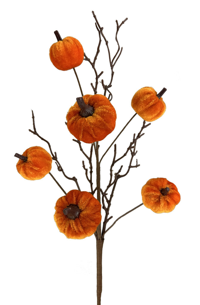 17"H Pumpkin Twig Pick x 6 : Orange - 57147OR - White Bayou Wreaths & Supply