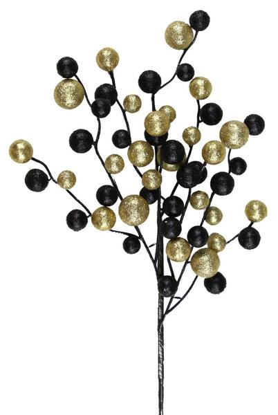 17"L Round Mixed Glitter Ball Pick: Black, Gold - XP3800H7 - White Bayou Wreaths & Supply