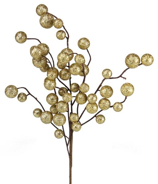 17"L Round Mixed Glitter Ball Pick: Gold - XP379608 - White Bayou Wreaths & Supply