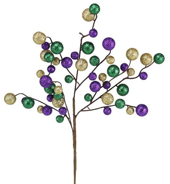 17"L Round Mixed Glitter Ball Pick: Mardi Gras - HG3208 - White Bayou Wreaths & Supply