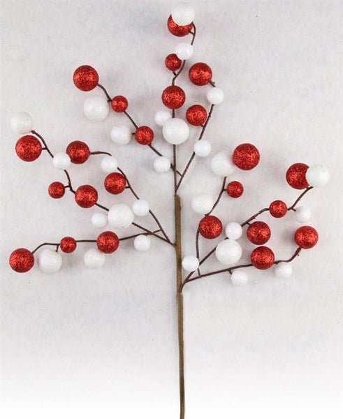 17"L Round Mixed Glitter Ball Pick: Red, White - XP379691 - White Bayou Wreaths & Supply