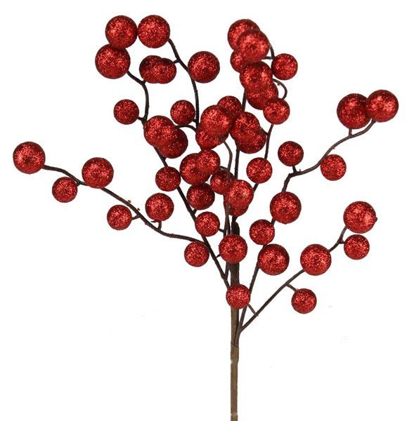 17"L Round Mixed Glitter Ball Pick: Red - XP379624 - White Bayou Wreaths & Supply