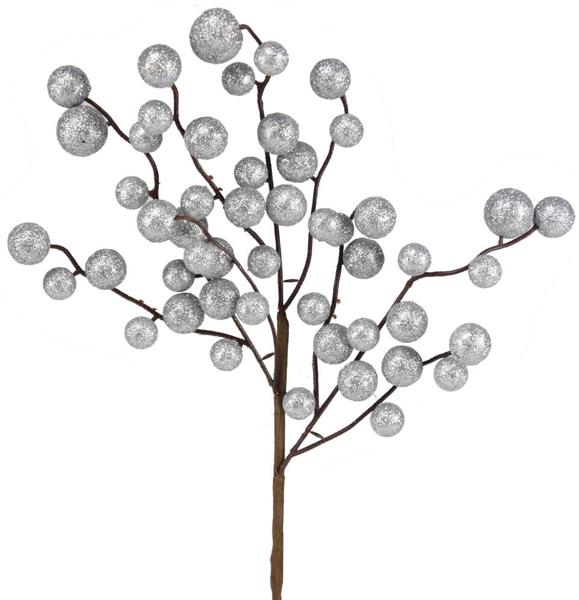 17"L Round Mixed Glitter Ball Pick: SIlver - XP379626 - White Bayou Wreaths & Supply