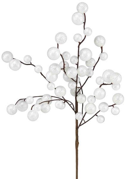 17"L Round Mixed Glitter Ball Pick: White, Silver - XP376027 - White Bayou Wreaths & Supply