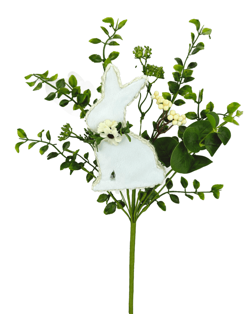 18" Bunny Leaves Pick - 63785CM - White Bayou Wreaths & Supply