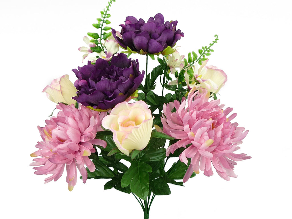 18" Color Fast Peony Rose Bud Zinnia Bush x 12: Purple, Mauve - 56611PUMV - White Bayou Wreaths & Supply