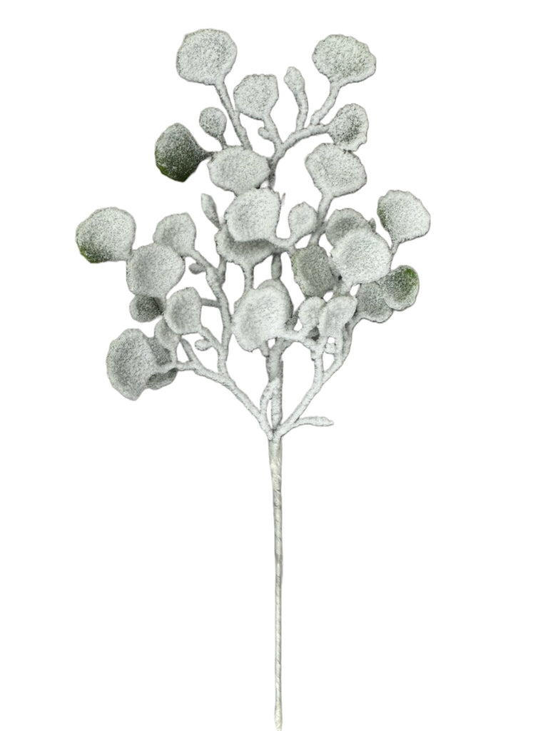 18" Flocked Silver Dollar Pick: Green, White - 85877SP18 - White Bayou Wreaths & Supply