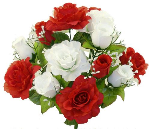 18" Kayla Rose Bush (14 Stems): Red, White - 35066RDWT - White Bayou Wreaths & Supply