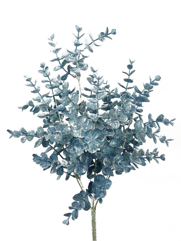 18" Plastic Eucalyptus Bush (7 Stems): Blue - 56636BL - White Bayou Wreaths & Supply