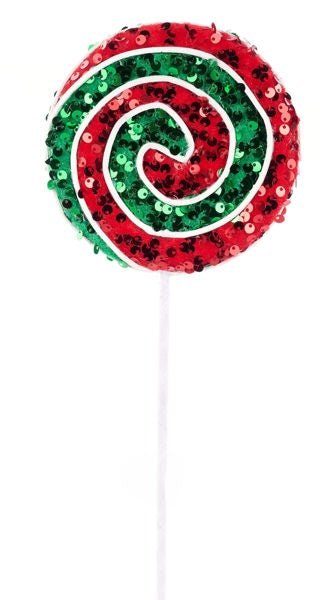 18.25"L x 4.75"Sequin Peppermint Swirl Lollipop: Red, Emerald, White - XC1137AR - White Bayou Wreaths & Supply