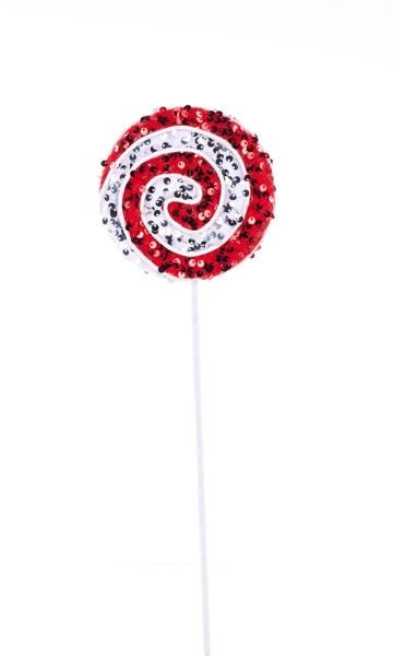 18.25"L x 4.75"Sequin Peppermint Swirl Lollipop: Red, White - XC113739 - White Bayou Wreaths & Supply