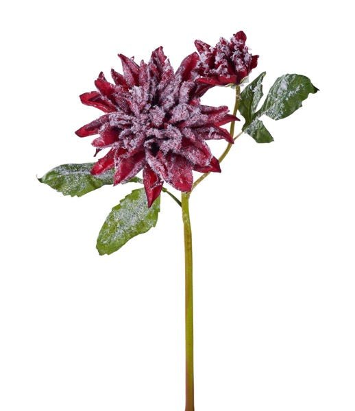 18"L Dahlia Spray w/Snow: Red - FS386524 - White Bayou Wreaths & Supply