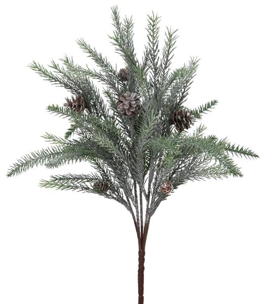 18"L Frosted Thin Pine/Pinecone Bush - XX9025 - White Bayou Wreaths & Supply