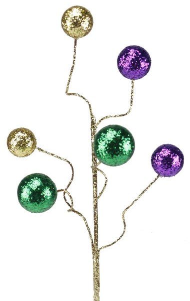 18"L Glitter Ball Spray: Mardi Gras - HG3176 - White Bayou Wreaths & Supply