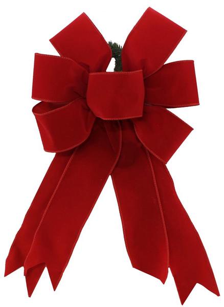 18"L Premade Bow - Velvet: Red - RB4315 - White Bayou Wreaths & Supply