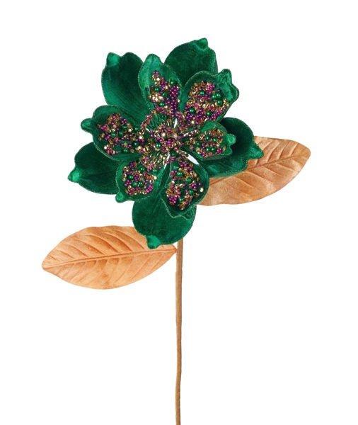 18"L x 7.5"Dia Magnolia Stem: Emerald, Gold, Purple - HG404706 - White Bayou Wreaths & Supply