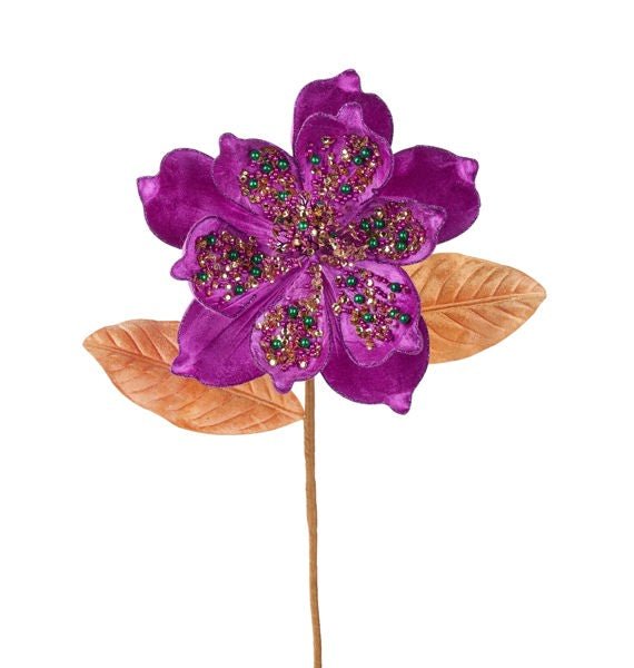 18"L x 7.5"Dia Magnolia Stem: Purple, Green, Gold - HG404723 - White Bayou Wreaths & Supply