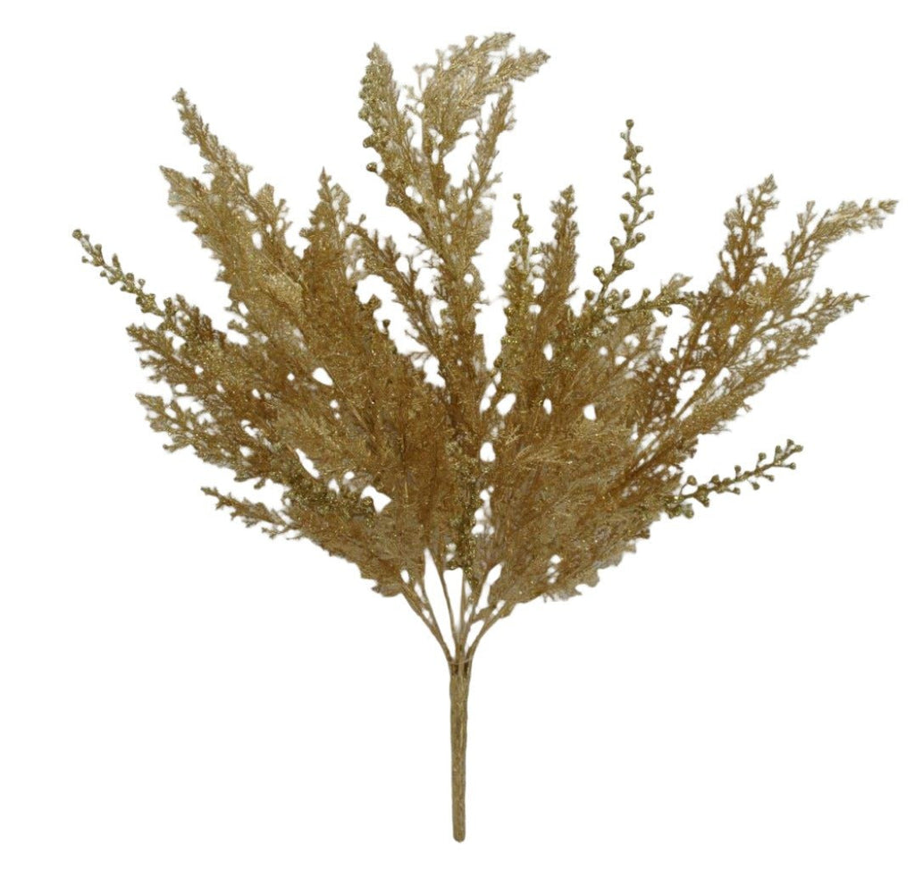 19" Glittered Cypress Bush: Gold - 84344 - GOLD - White Bayou Wreaths & Supply
