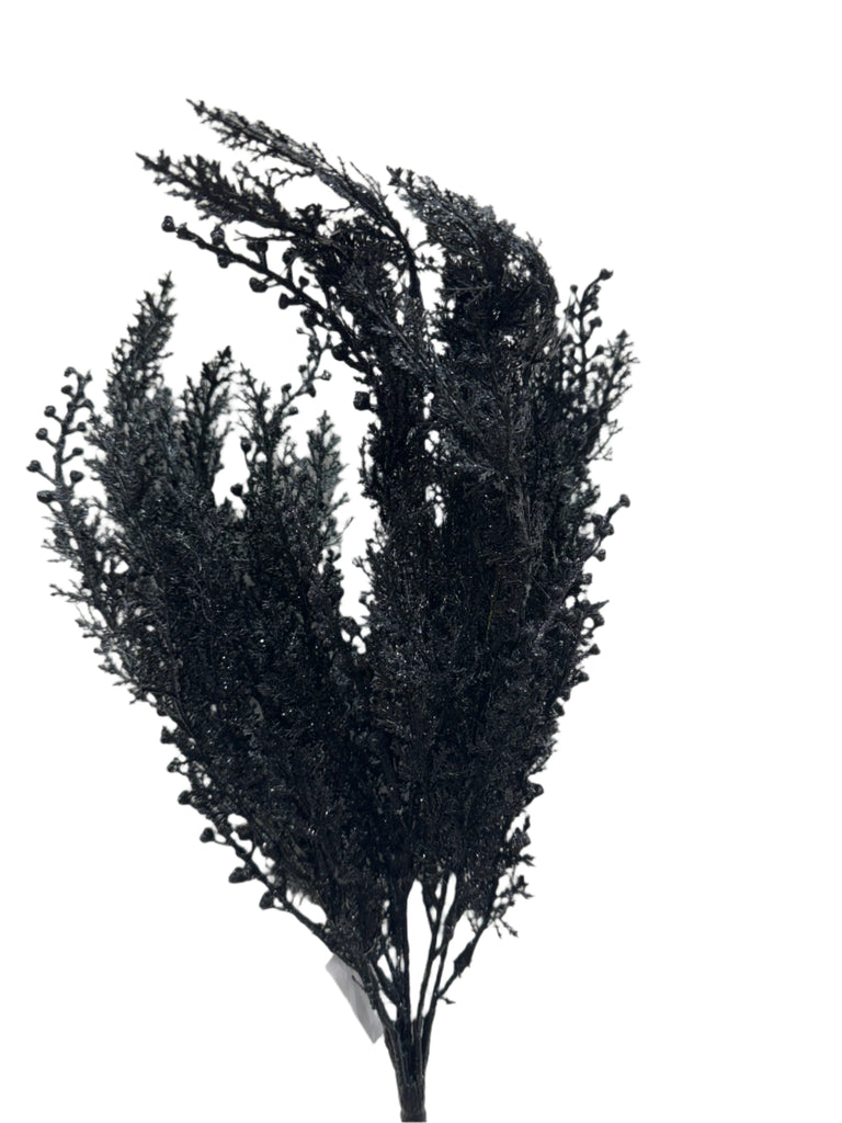 19" Glittered Cyprus Bush: Black - 84344 - BK - White Bayou Wreaths & Supply