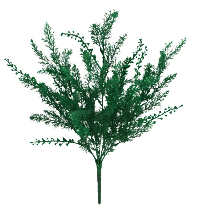 19" Glittered Cyprus Bush: Green - 84344 - GN - White Bayou Wreaths & Supply