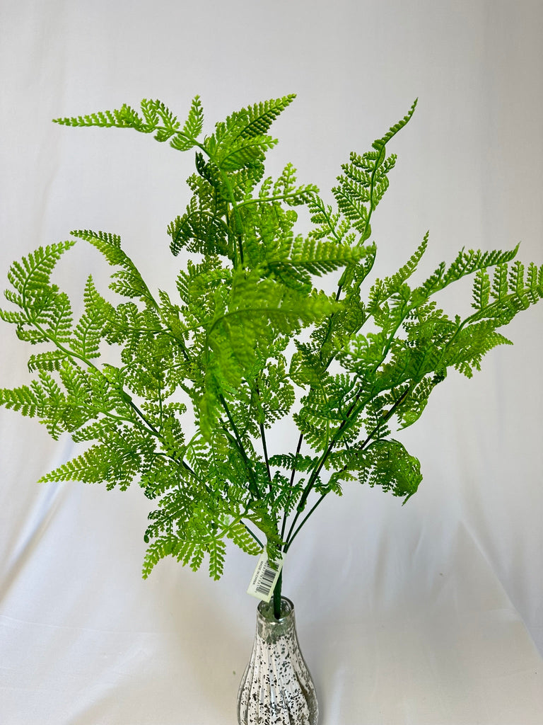 19" Plastic Leather Fern Bush x 8: Green - 57531 - White Bayou Wreaths & Supply