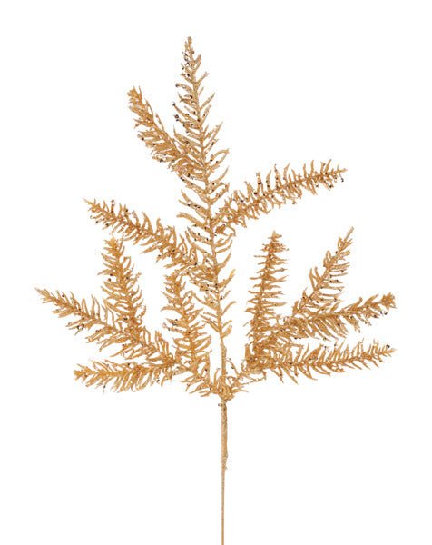 19"L Glitter Noble Fir Spray: Gold - XS217108 - White Bayou Wreaths & Supply