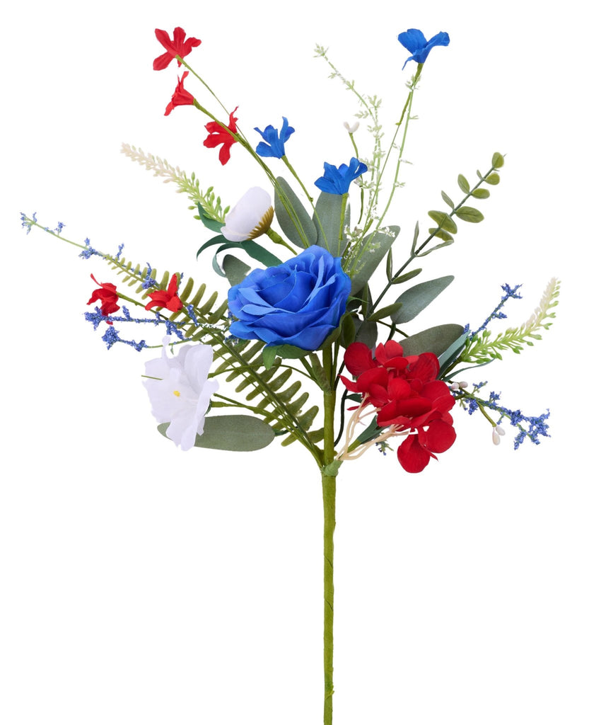 19"L Patriotic Rose/Hydrangea Flower Spray: Red, White, Blue - FH814754 - White Bayou Wreaths & Supply