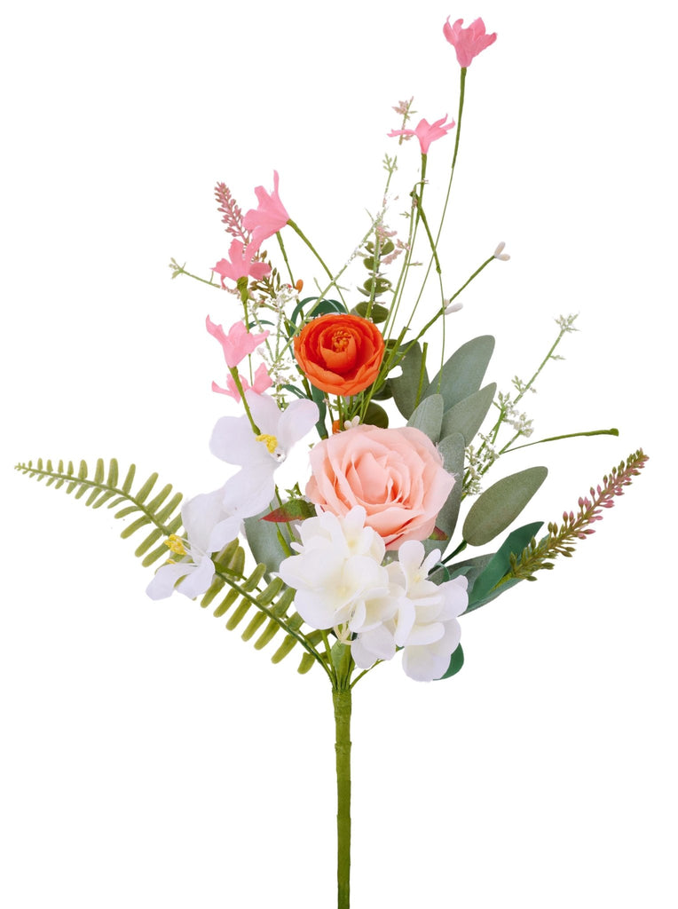 19"L Rose/Hydrangea Flower Spray: Peach, Orange, White - FH814795 - White Bayou Wreaths & Supply