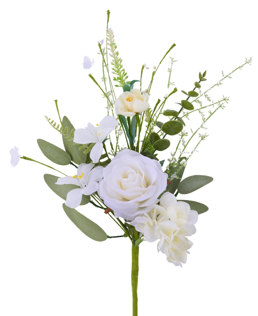 19"L Rose/Hydrangea Flower Spray: White, Cream - FH814792 - White Bayou Wreaths & Supply