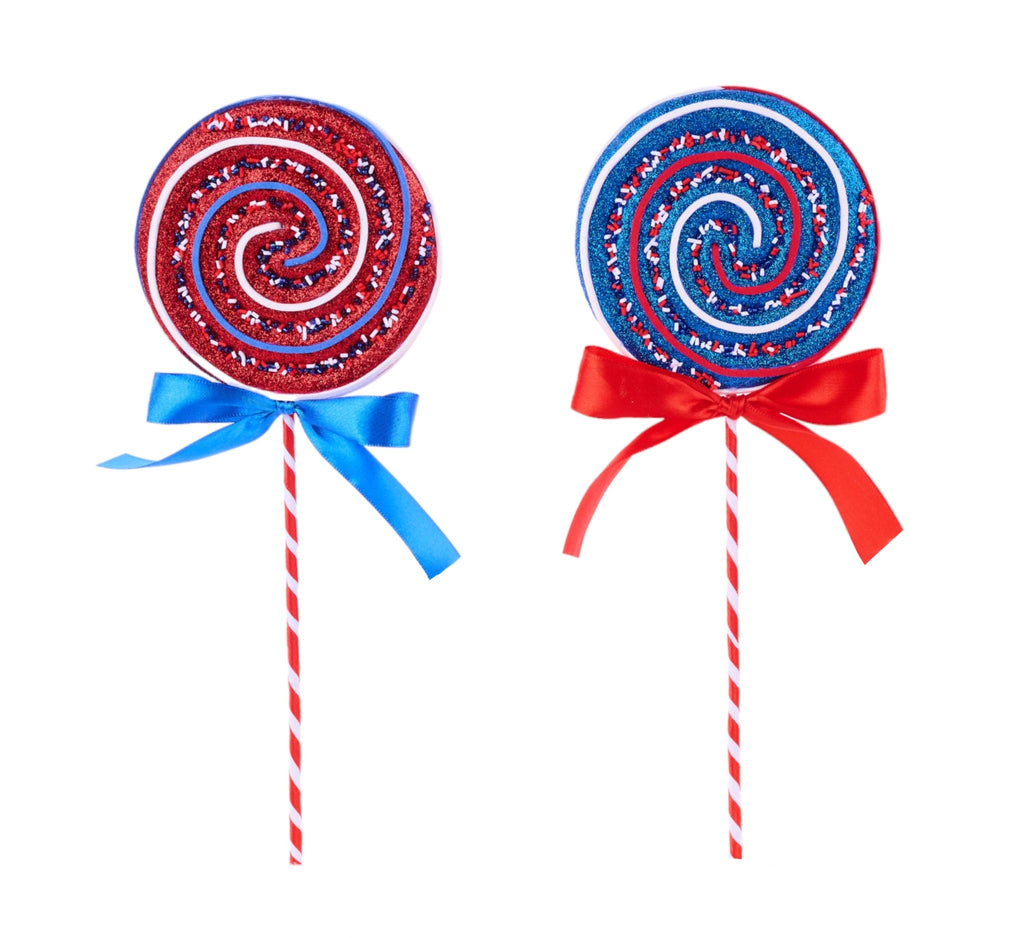 2 Assorted 13.75"H Glitter Patriotic Lollipop Picks - HJ110599 - White Bayou Wreaths & Supply