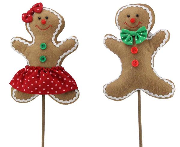 2 Assorted 24"H Gingerbread Boy/Girl Picks - XS985942 - White Bayou Wreaths & Supply