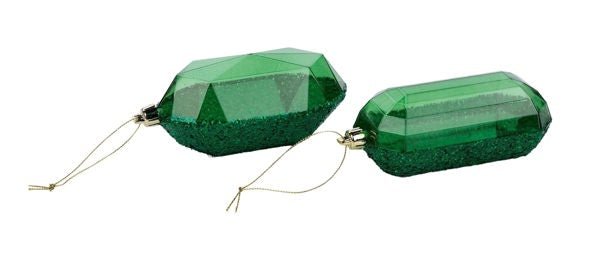 2 Assorted 5.25"L Laser Glitter Gem Ornaments: Emerald Green - XJ552306 - White Bayou Wreaths & Supply